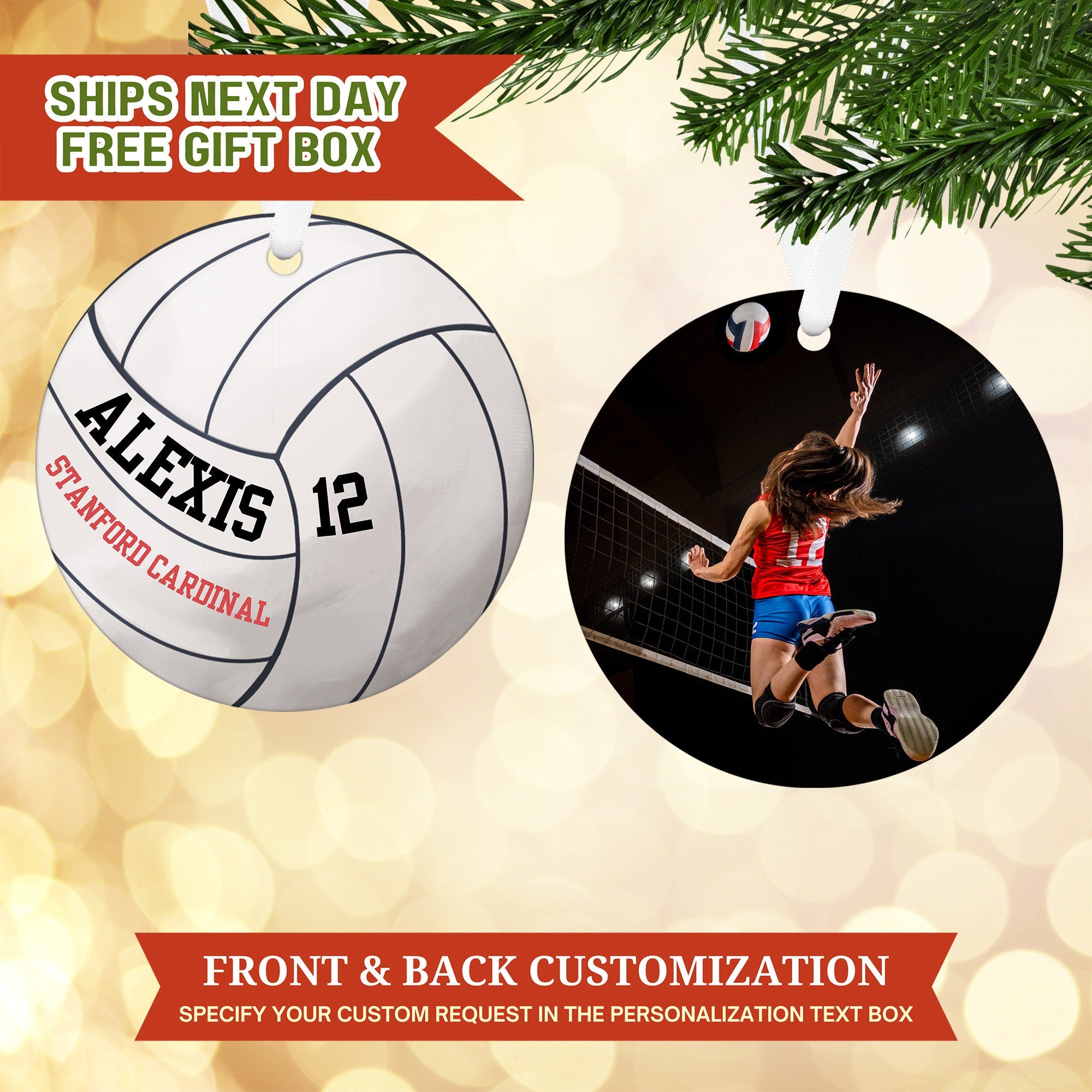 Custom Volleyball Christmas Ornament, Custom Name Ornament, Custom Photo Ornament, Gift for Volleyball Mom, Custom Christmas Gifts for Coach