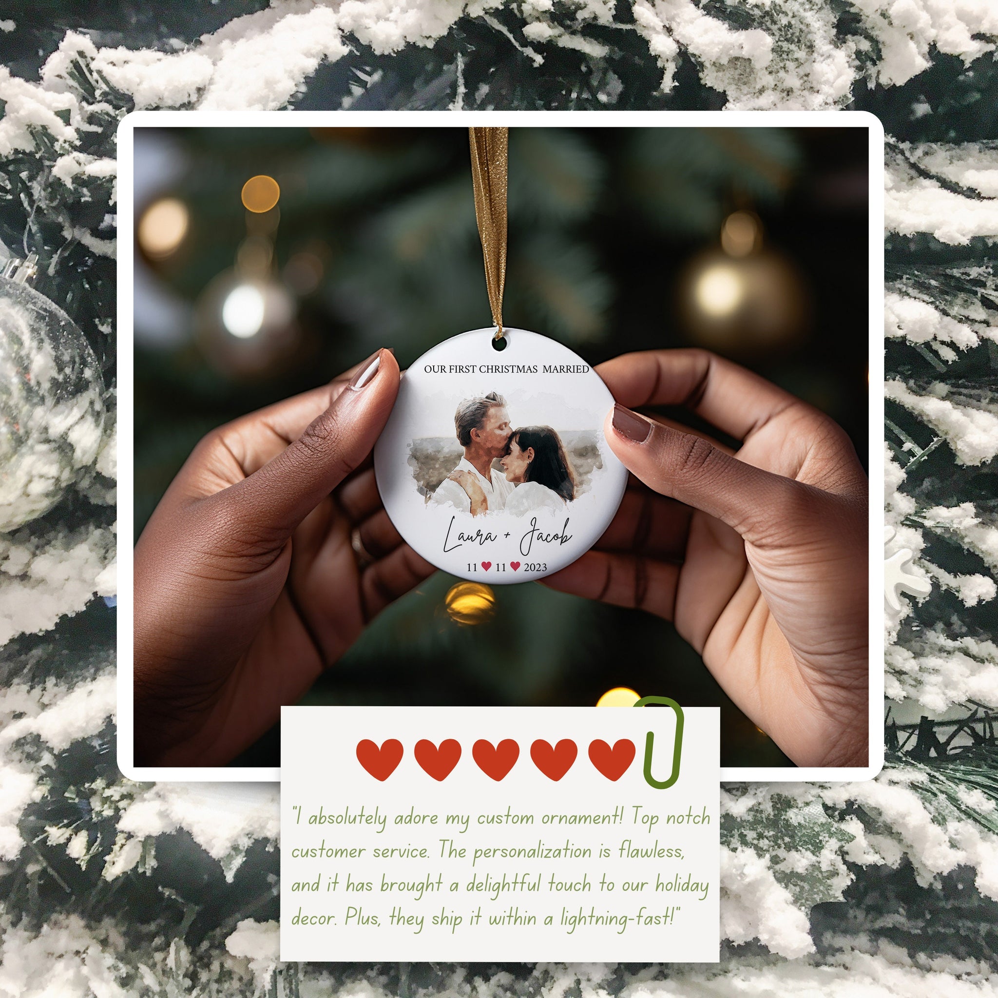 Custom Married Ornament , Wedding Gift , Wedding Date ornament ,  Anniversary Gift , Our First Christmas , Newlywed Gift , Engagement Gift