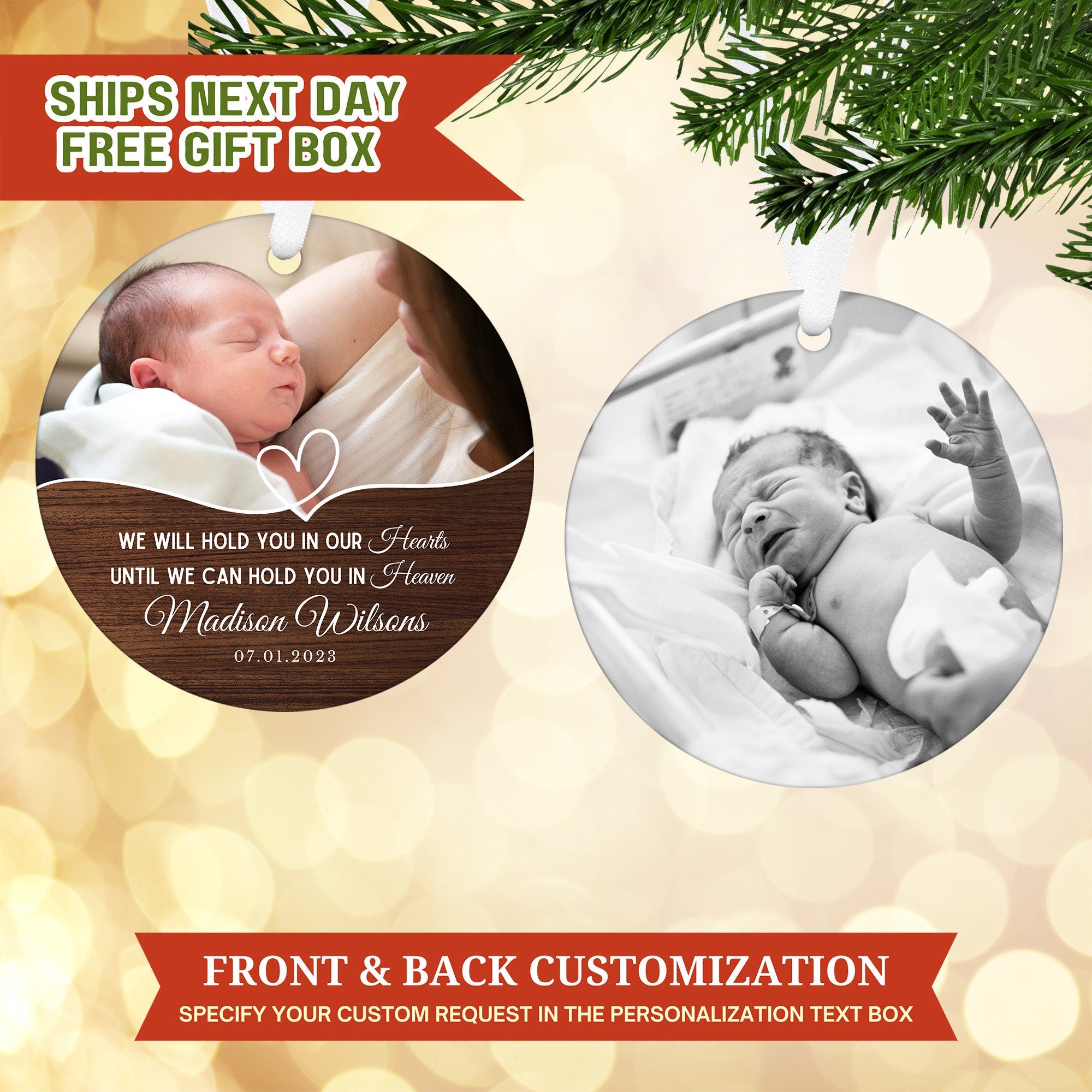 a christmas ornament with a picture of a baby on it