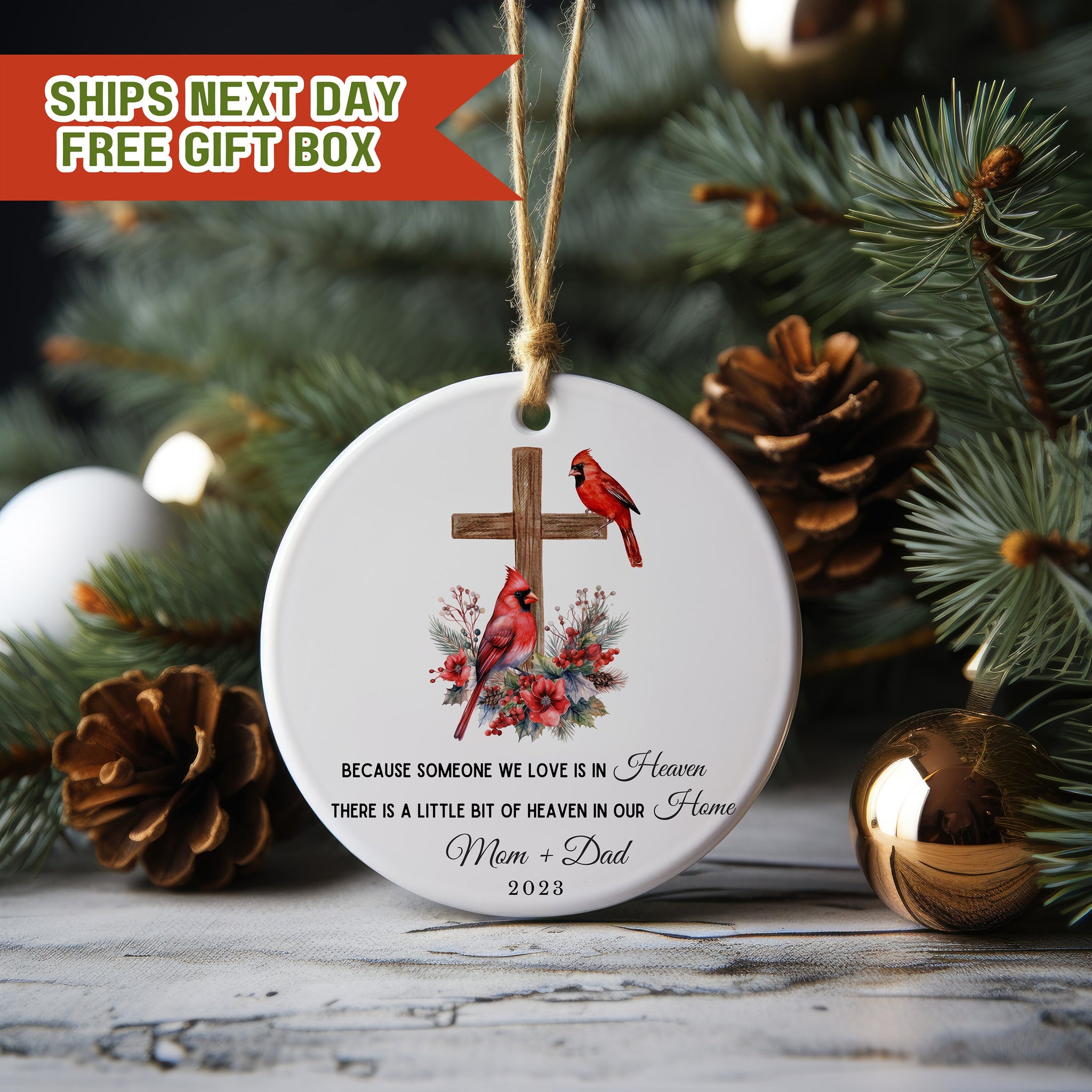 In Loving Memory Memorial Ornament, Remembrance Gift, Custom Ornament, Christmas Cardinal Ornament, Custom Photo Ornament, Sympathy Gift E21