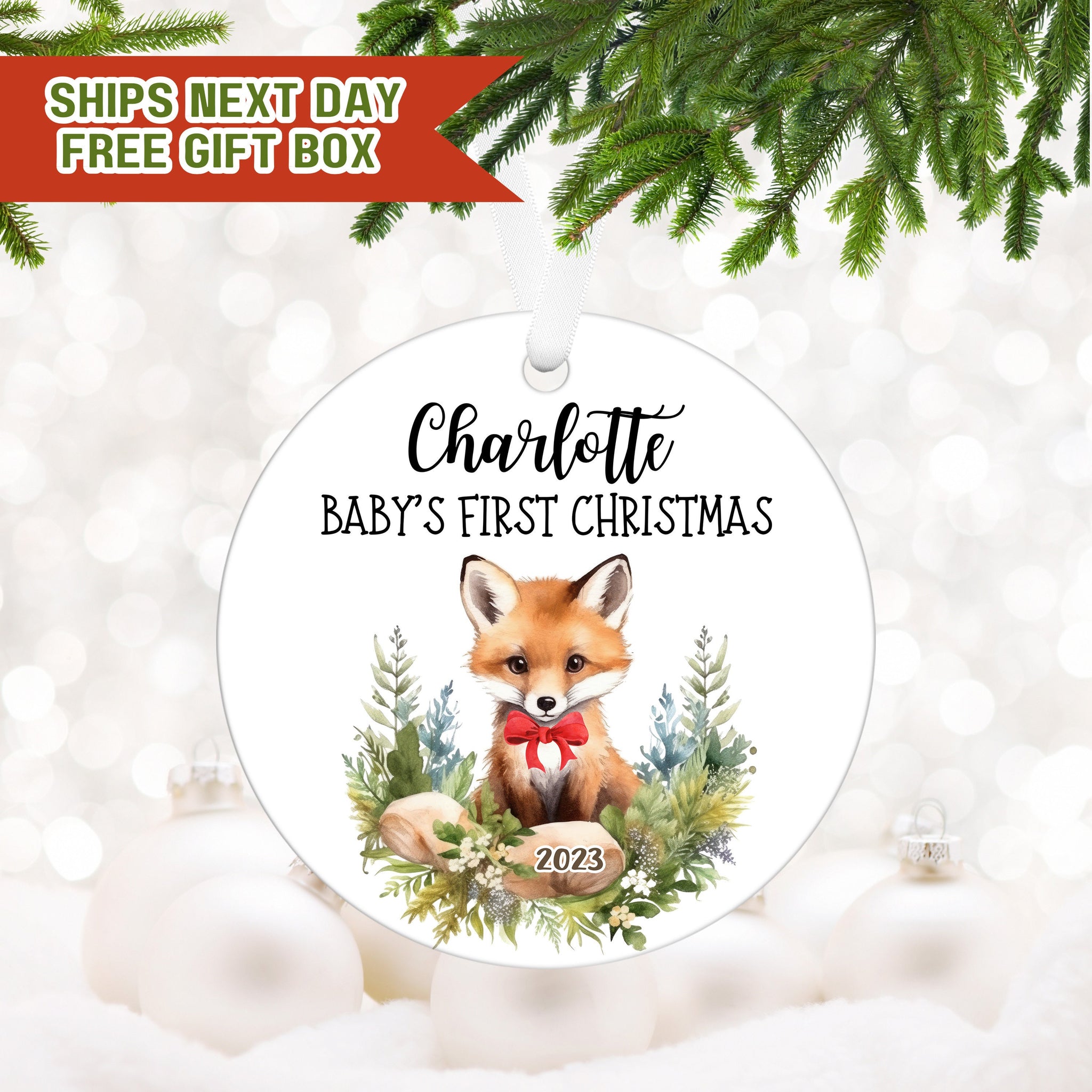 Woodland Fox Ornament,  Custom Baby First Christmas Ornament, Personalized Christmas Ornament, Baby Christmas Ornament New Mom Gift E11 TKA