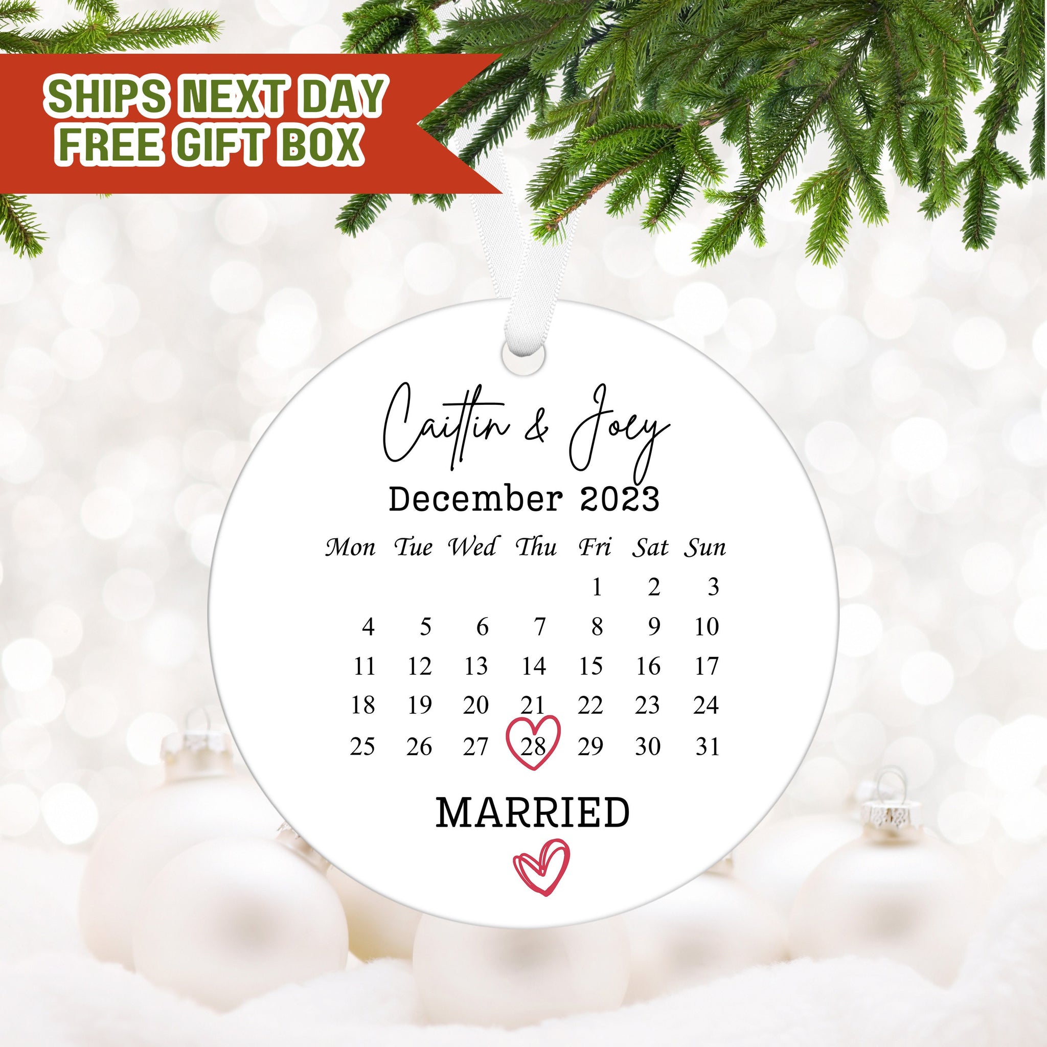 Custom Save the Date Engagement Ornament, Wedding Date Ornament, Engagement Announcement Ornament, Wedding Calendar Ornament, Newlywed Gift