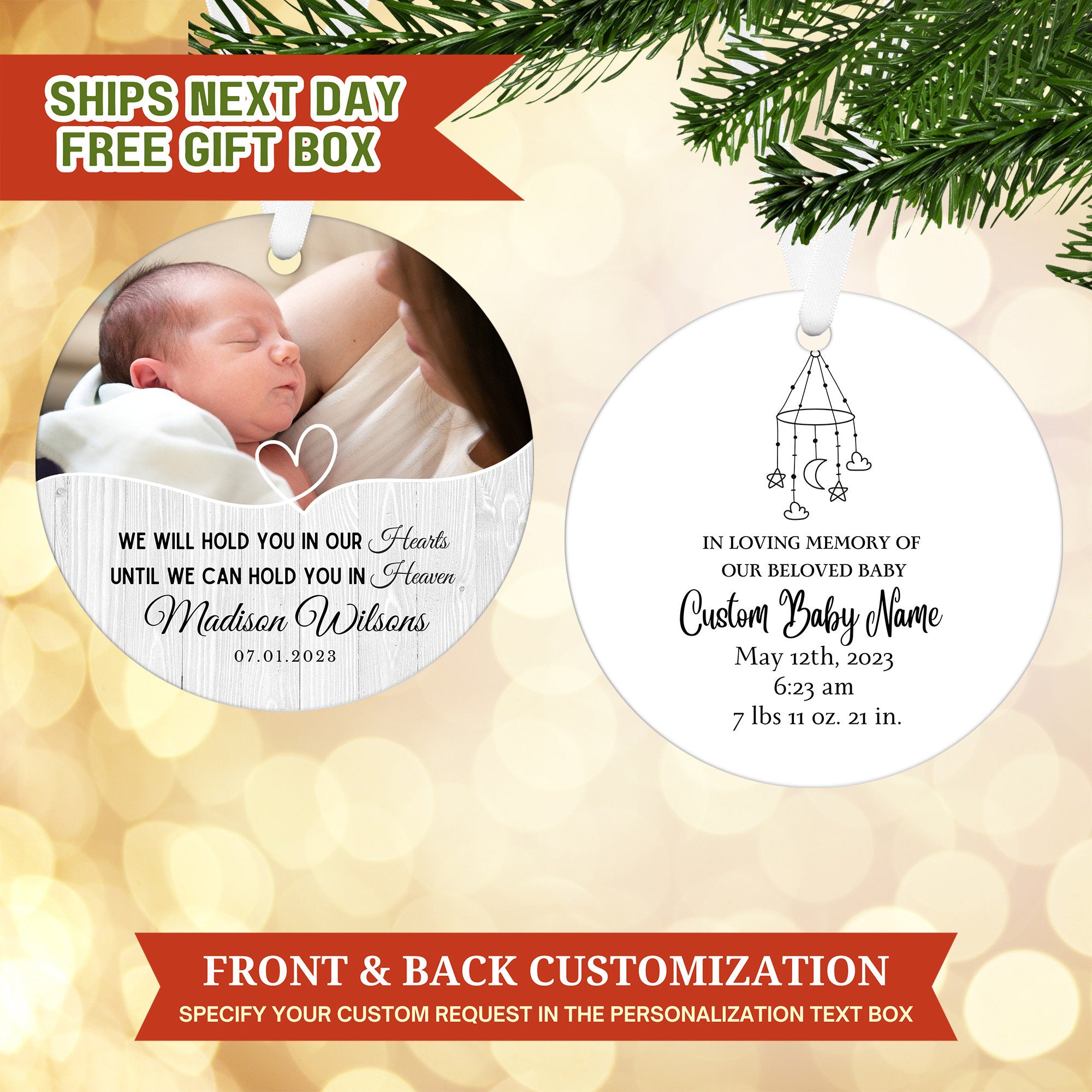 Custom Baby Memorial Ornament, Miscarriage Gift, Baby Ornament, Custom Photo Christmas Ornament, Grandma Ornament, Child Loss Sympathy Gift