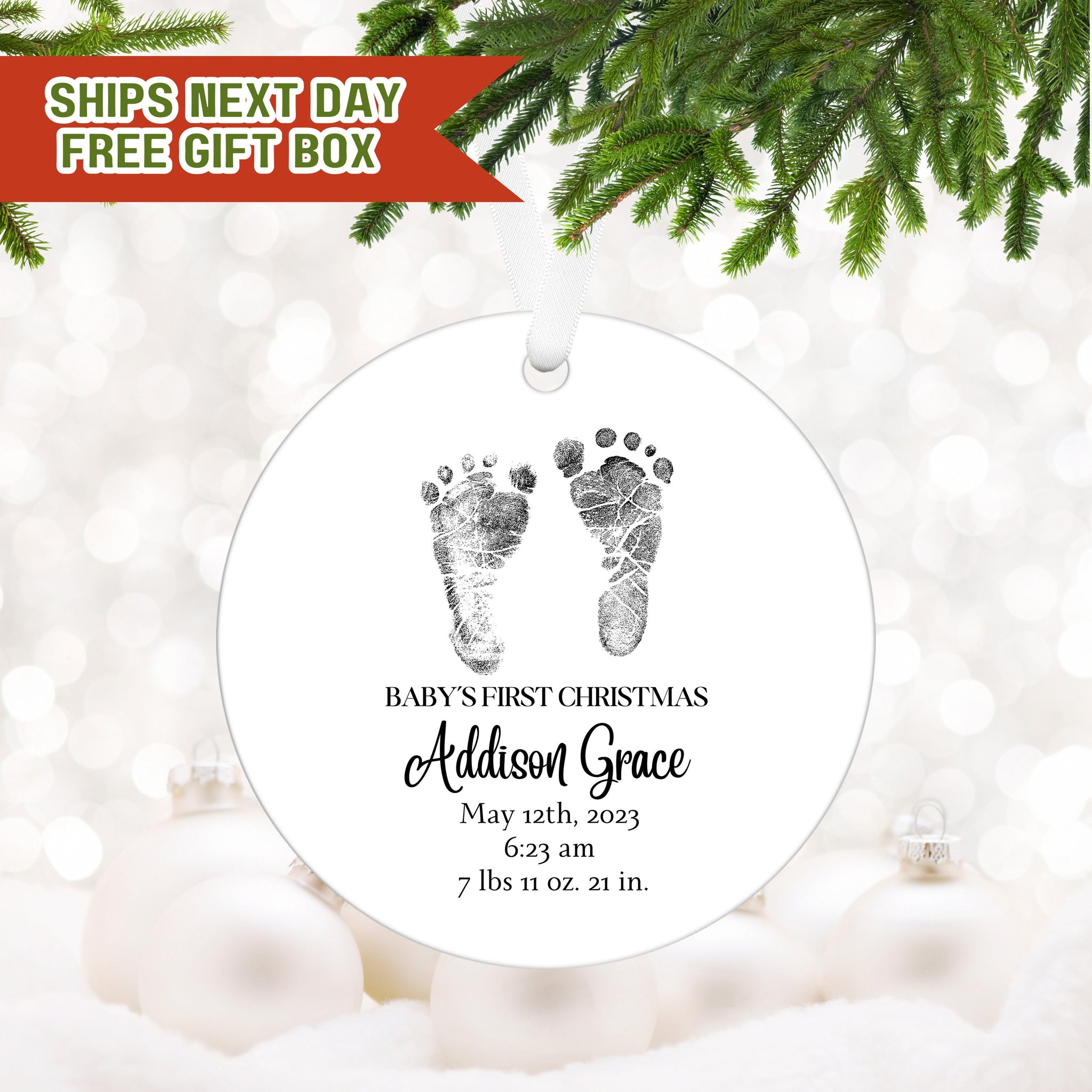 Custom Footprint Ornament, Baby First Christmas Ornament, Newborn Birth Stats Ornament, Custom Baby Photo Ornament , Christmas Gifts for Mom